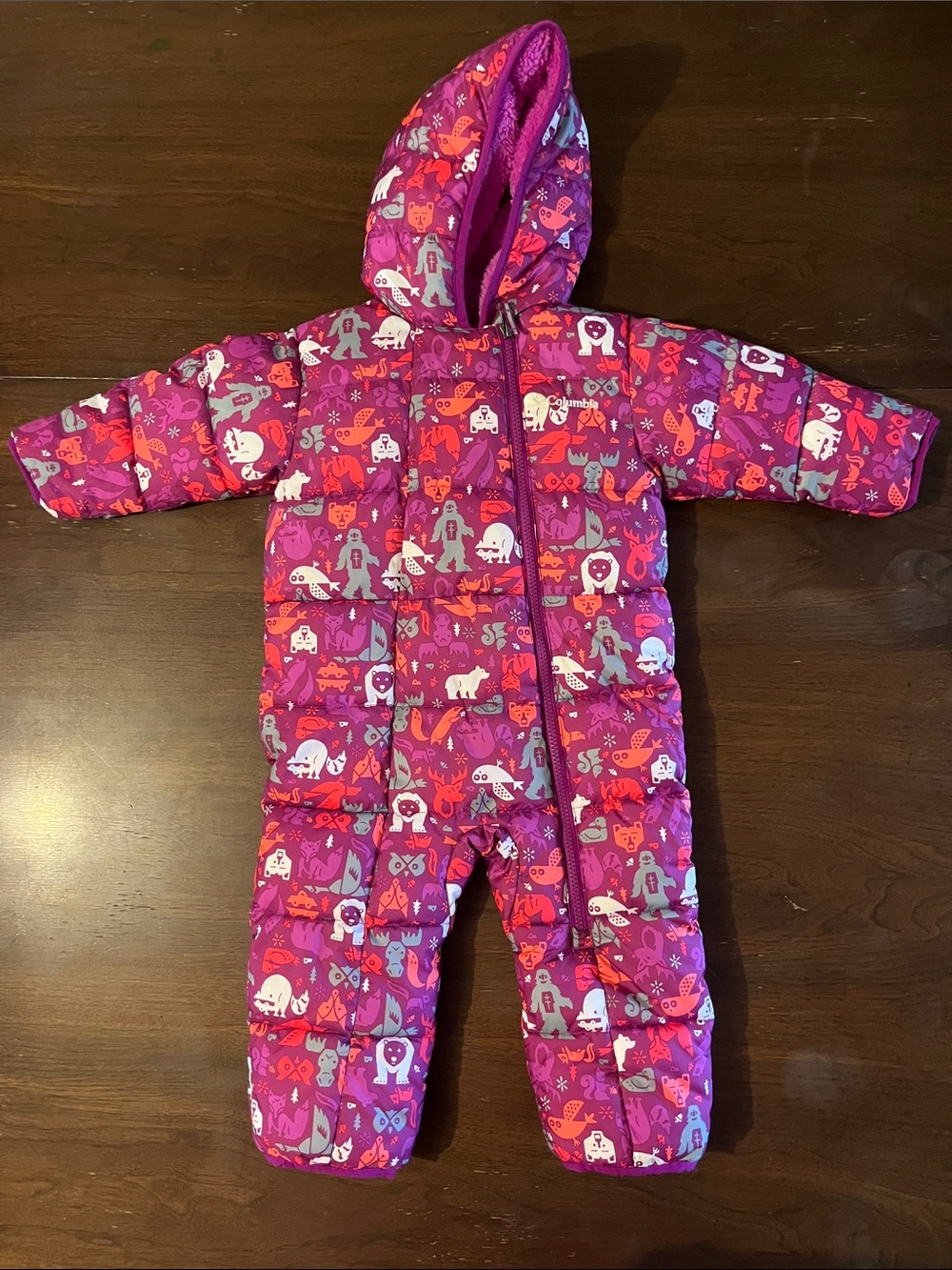 Columbia Magenta Printed Snuggly Bunny Bunting Snowsuit